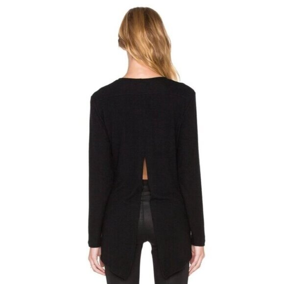 REVOLVE LNA Ace Sweater Open Split Back Slit Long Sleeve Asymmetrical hem Black - Picture 16 of 16